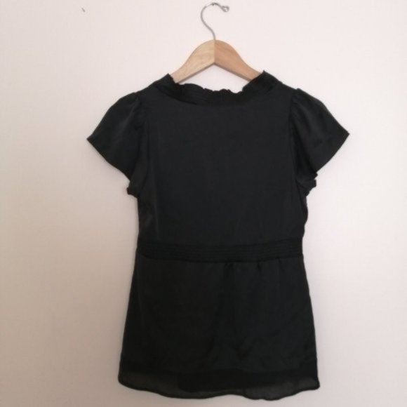 BCBGMaxAzria Black Flowy Neck Silk Blouse - Picture 12 of 13